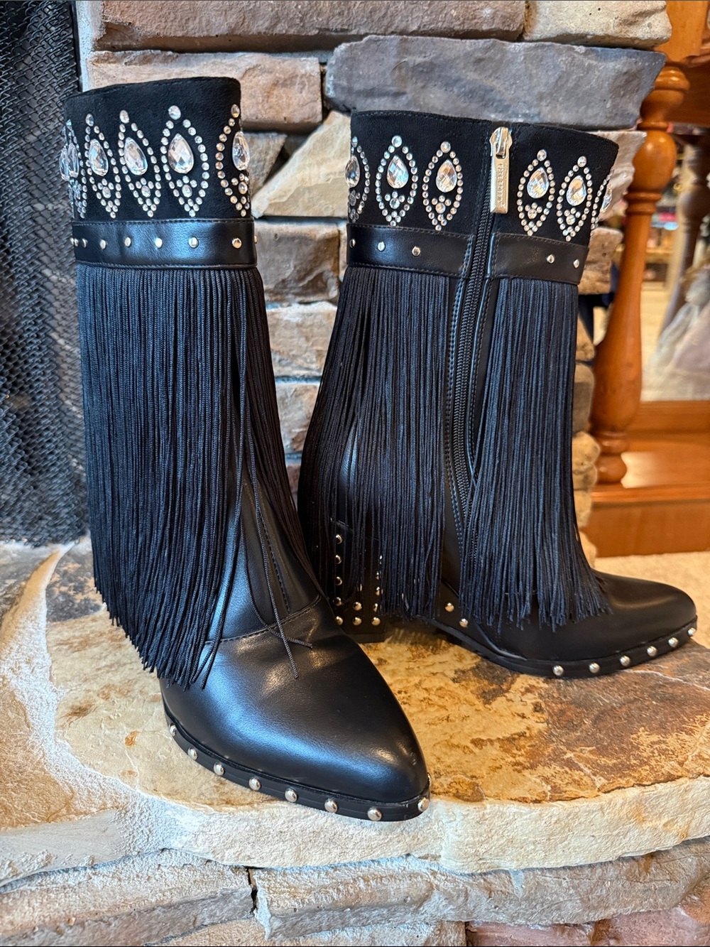 Cape Robbin Black Fringe Studded Mid-Calf Boots